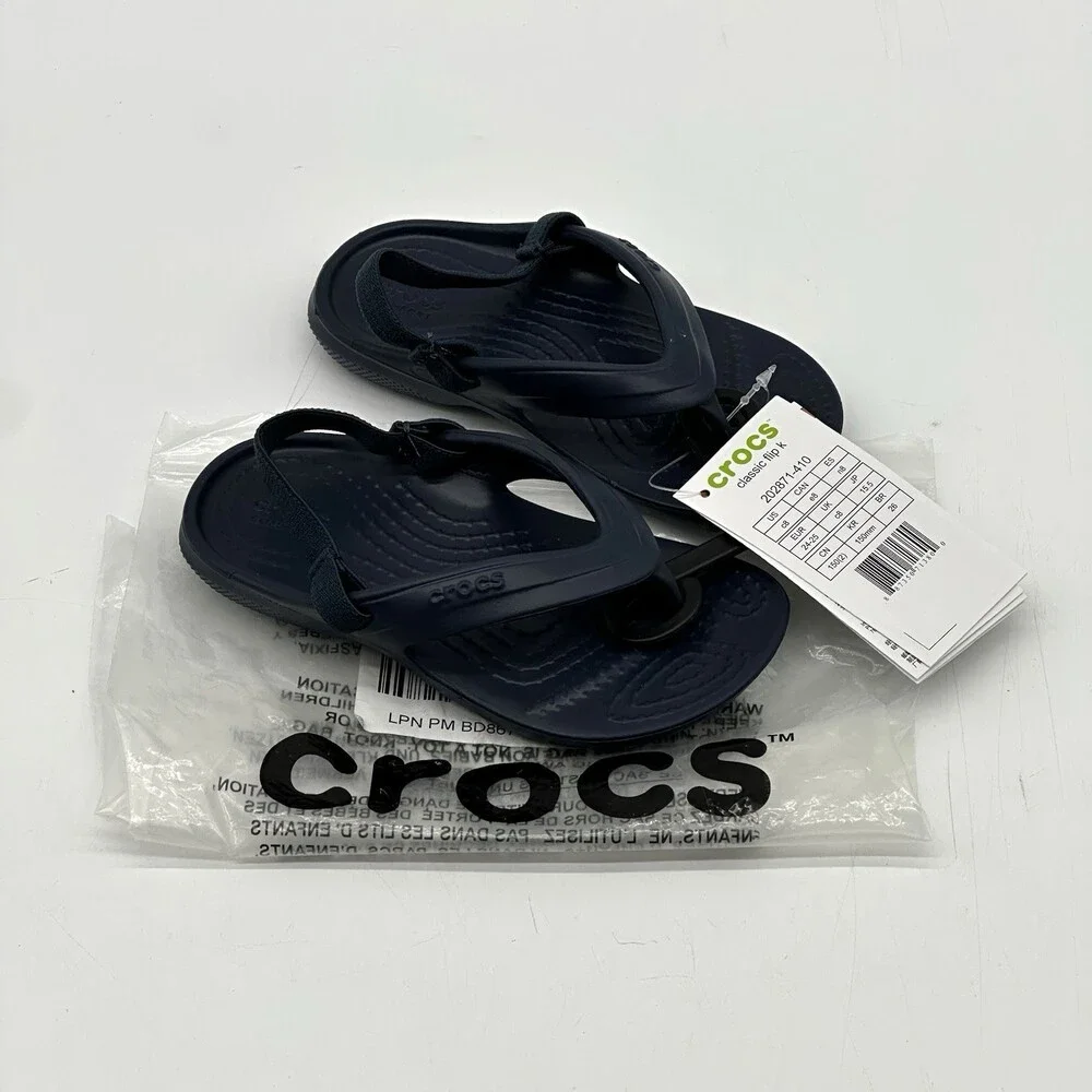 Crocs Classic Flip Flop Unisex Child Navy Blue Slingback Thong Sandals Size C8